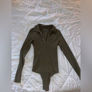 Abercrombie knit collared body suit sage green long sleeve